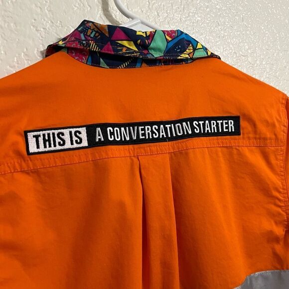 Workwear Hi Visibility Railroad Saftey Shirt Button Down Neon Orange Reflective - Picture 8 of 15